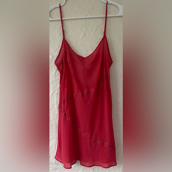 Victoria’s Secret 100% Silk Red Sheer Chemise Gold Floral Embroidery Vintage; M - Picture 1 of 10